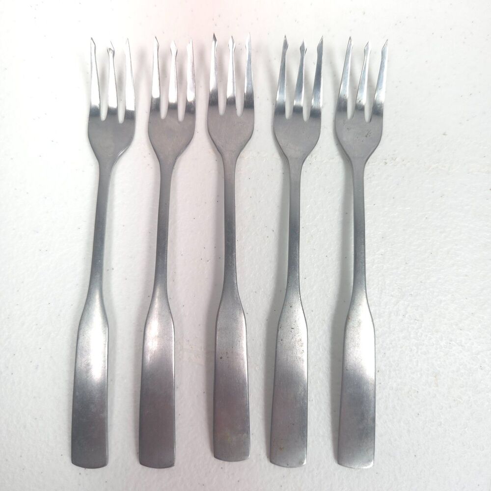 Set of 5 Customcraft Stainless Seafood Cocktail Forks Mid Century Flatware